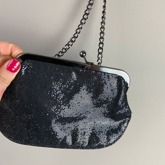 VTG 90s Y2K Sparkley Clanshell Express Clutch with Chain - Picture 5 of 5